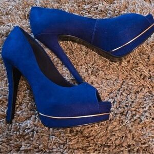 Zara Royal Blue Peep-Toe Heels